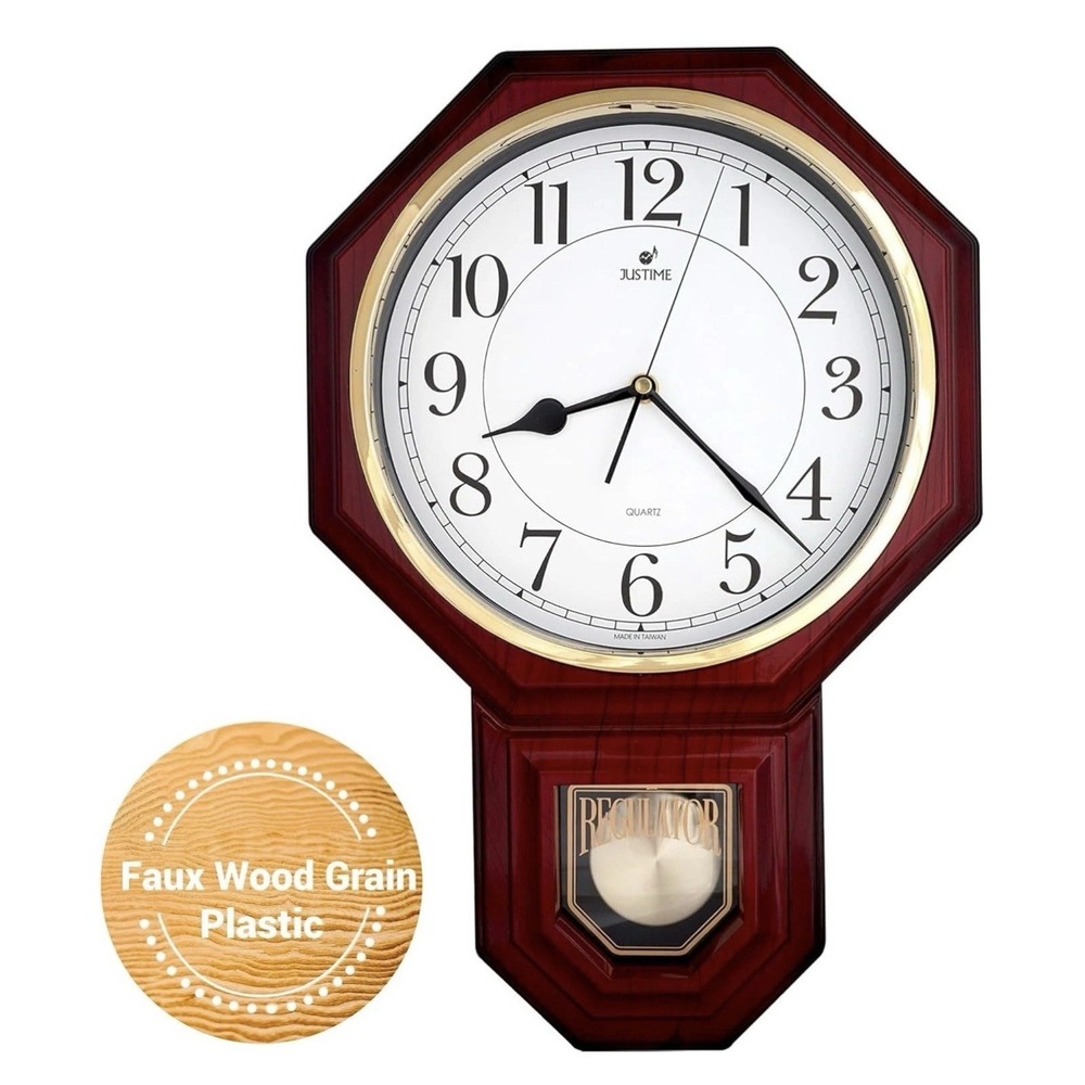 JUSTIME Traditional Schoolhouse Easy to Read Regulator Wall Clock Chiming NEW!